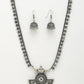 NVR Women's Silver-Toned German Silver Oxidised Necklace with Jhumka Earrings - Swadesiicart