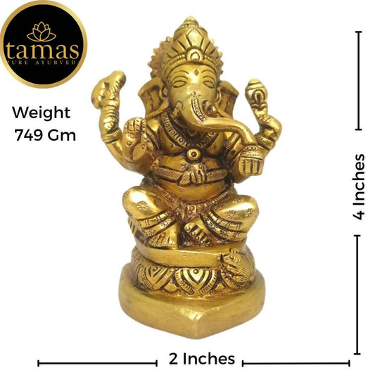 Tamas Brass Handmade Ganesh Statue | Good Luck & Prosperity | Golden - Swadesiicart