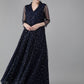 Ahalyaa Navy Blue Net & Crepe Silver Toned Polka Dots Printed Maxi Dress | Swadesiicart
