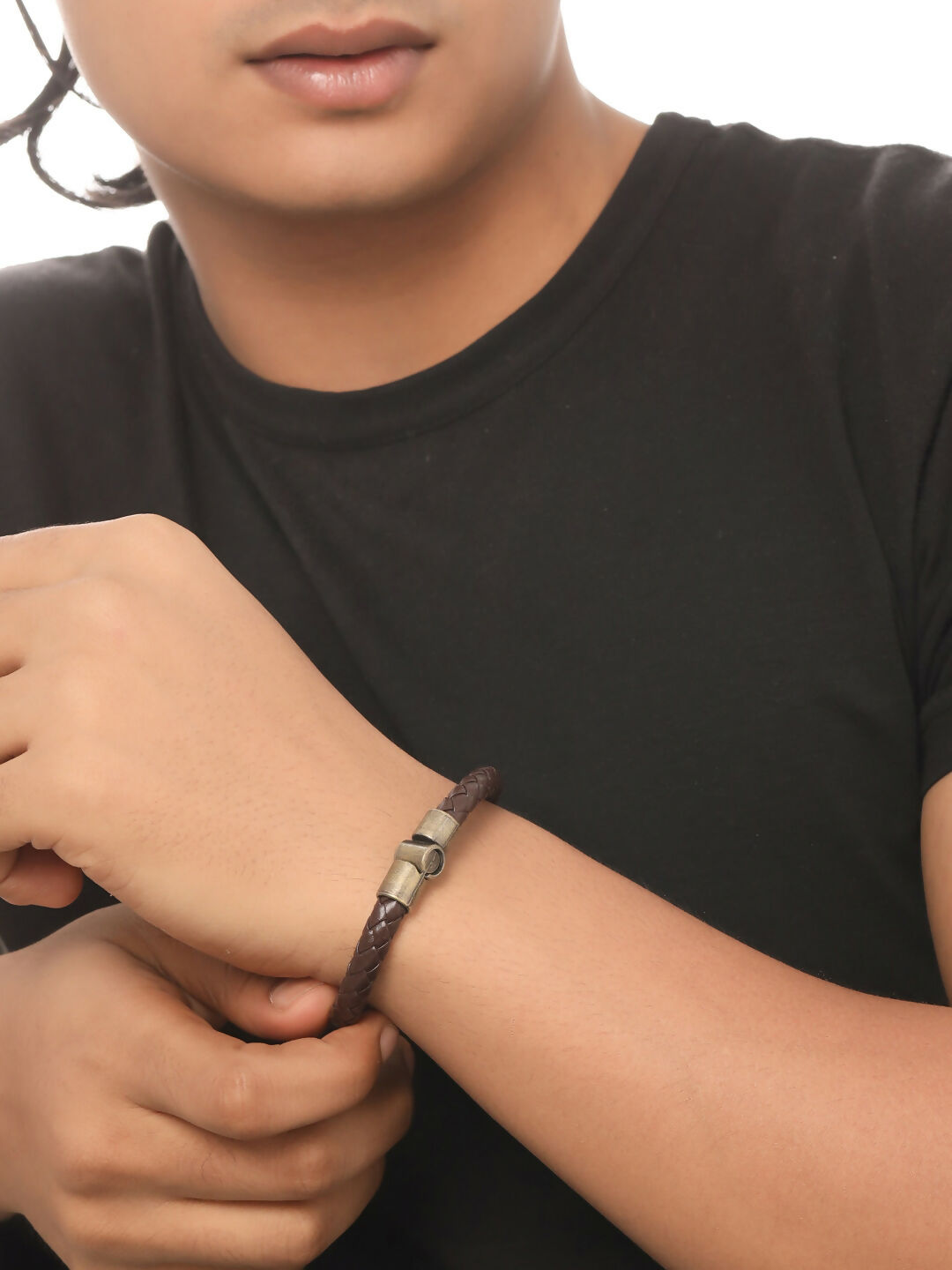 NVR Men's Set of 2 Brown Leather Bracelet - Swadesiicart