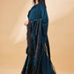 Peacock Blue Lycra Sequins Fabric. Frill Details, Handwork Buttis Saree - Norita Hit Design - Swadesiicart