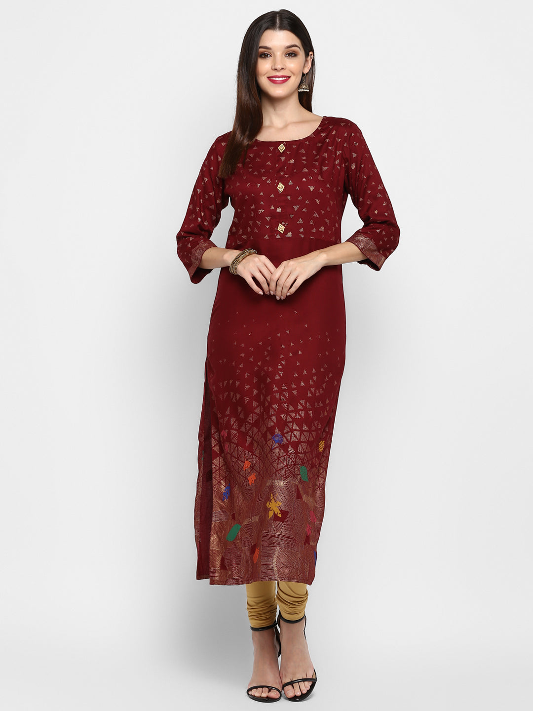 NOZ2TOZ Women's Maroon Printed Kurta- (1pc set) - Swadesiicart