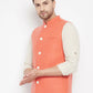 Even Apparels Orange Wool Men Woven Nehru Jacket | Swadesiicart