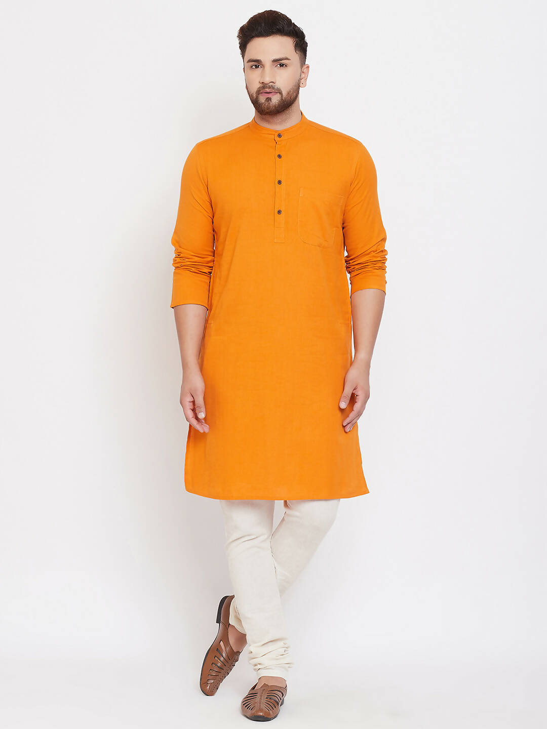 Even Apparels Pure Cotton Men's Kurta With Band Collar in Yellow Color | Swadesiicart