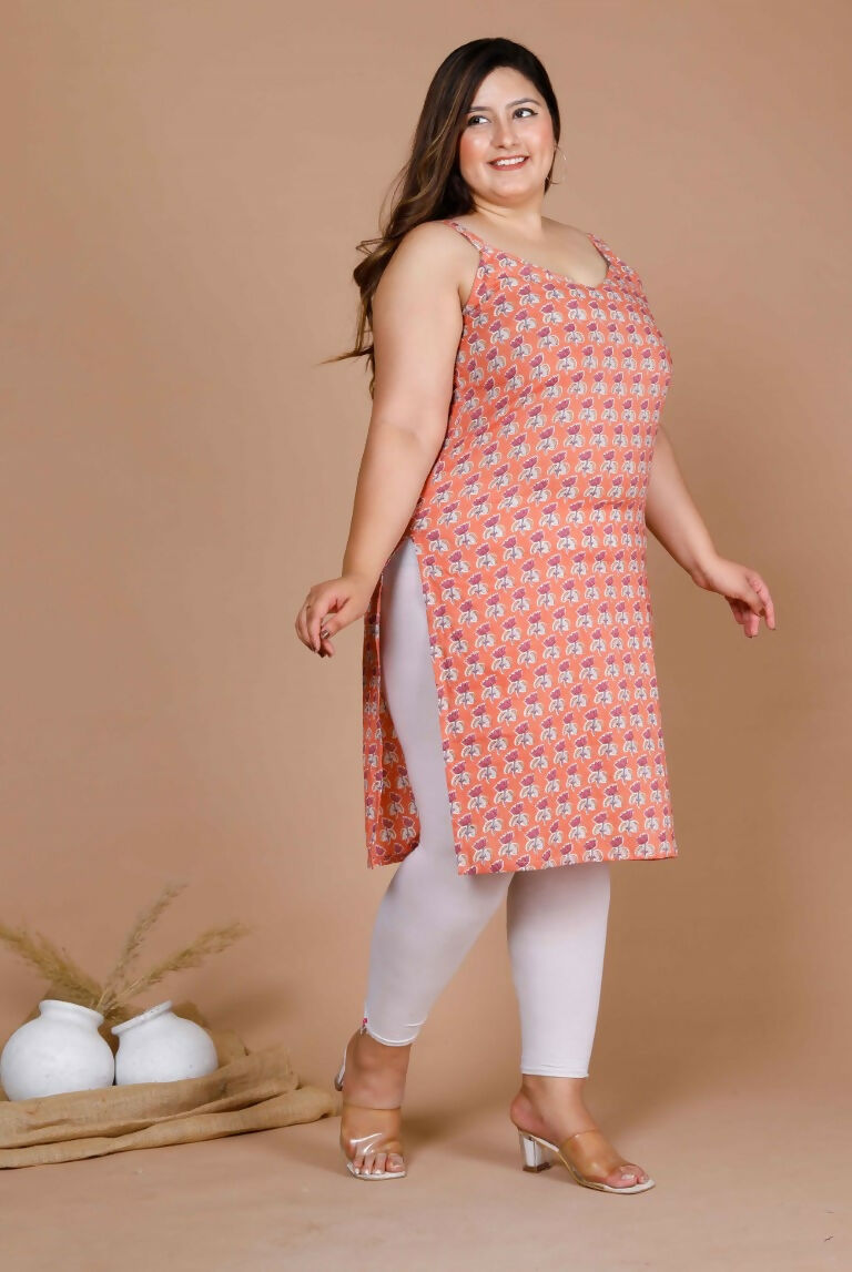 Miravan Women's Plus Size Peach-Coloured Floral Printed Straight Kurta - Swadesiicart