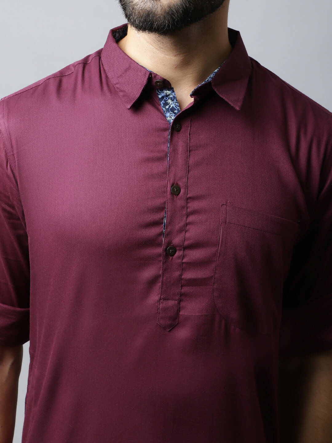 Even Apparels Maroon Color Pure Cotton Solid Men's Kurta With Shirt Collar (MMS755) | Swadesiicart