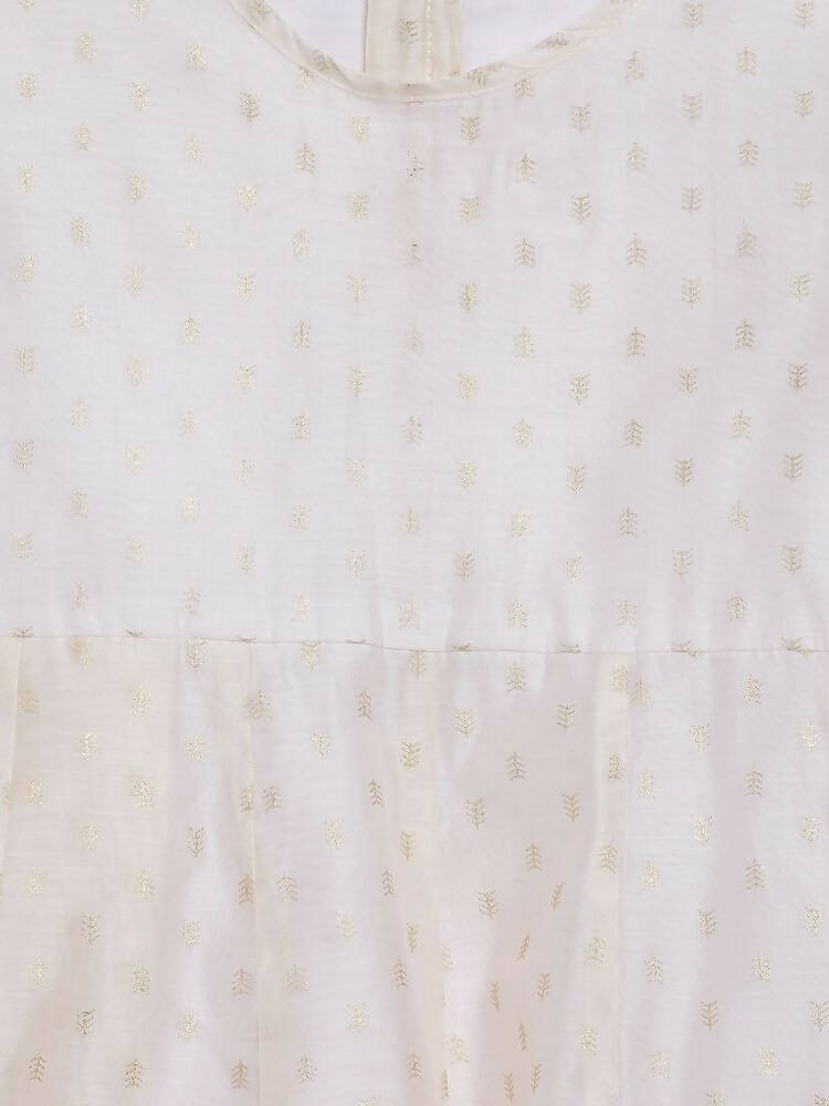 Ahalyaa Off White Chanderi Anarkali Kids Kurta With Dupatta For Girls | Swadesiicart