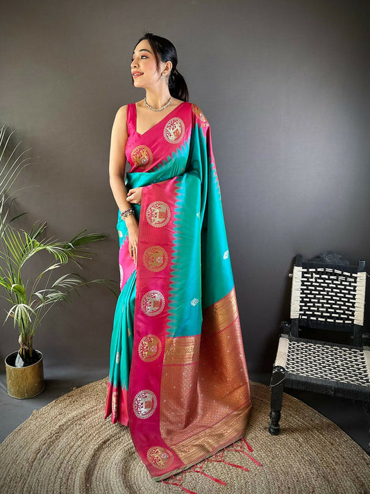 Joban Fashion Pink Butti Banarasi Silk Sarees | Swadesiicart