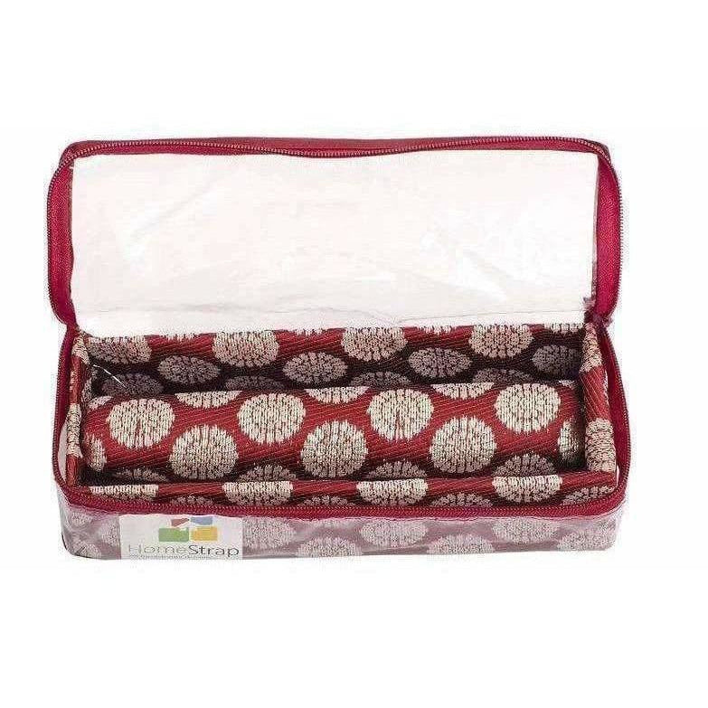 Home Strap Single Rod Brocade Bangle Box - Maroon - Swadesiicart