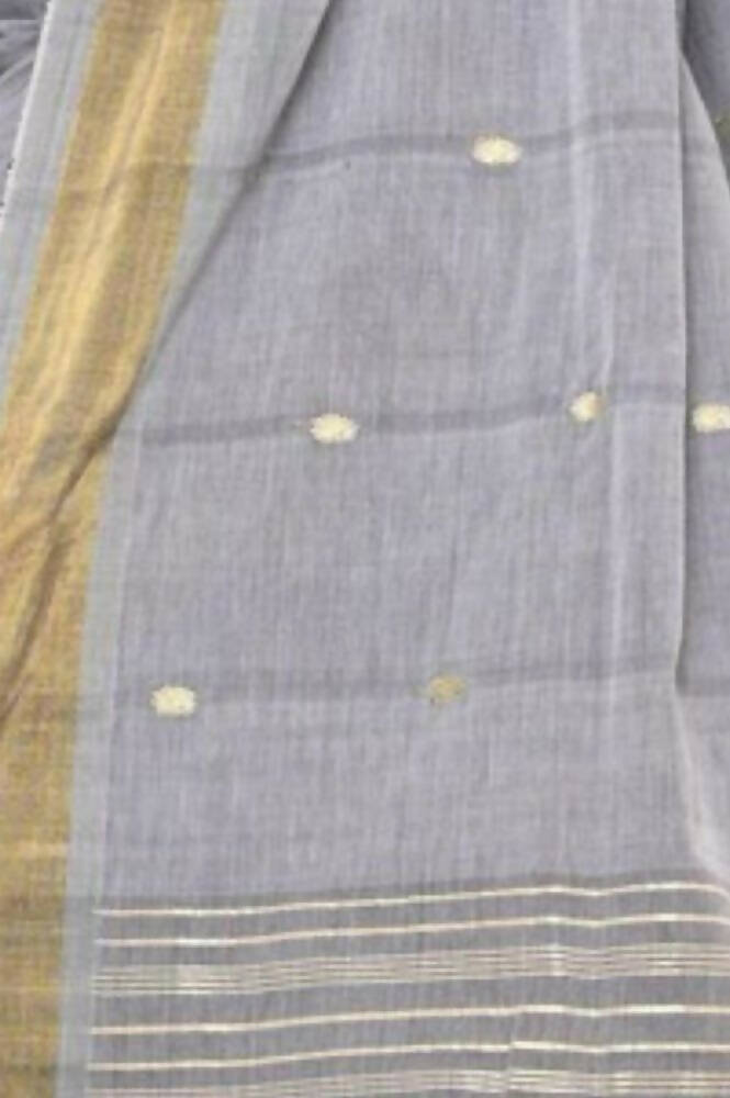 Very Much Indian Handloom Grey Cotton Paithani With Radha Krishna Pallu | Swadesiicart