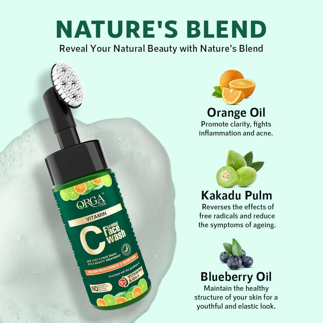 Orgatre Vitamin C Foaming Face Wash with Built-in Silicon Brush, Niacinamide Foaming cleanser for Acne prone Skin - Swadesiicart