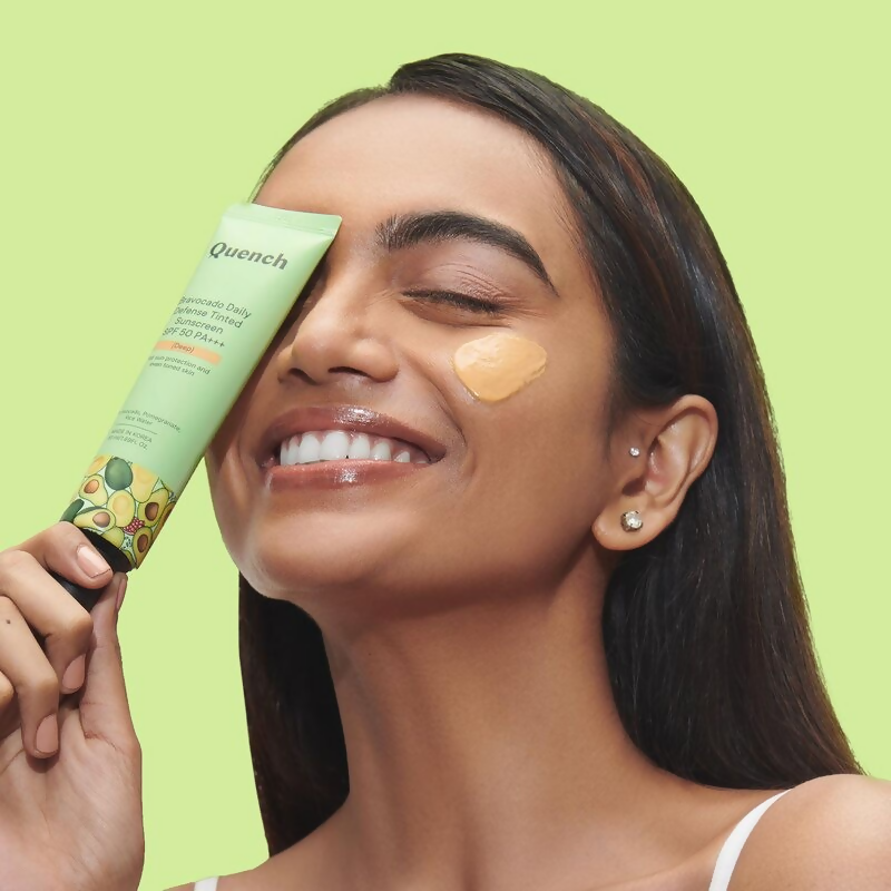 Quench Vitamin E Tinted SPF 50 Sunscreen PA+++ with both Mineral & Chemical Actives (Deep) | Swadesiicart