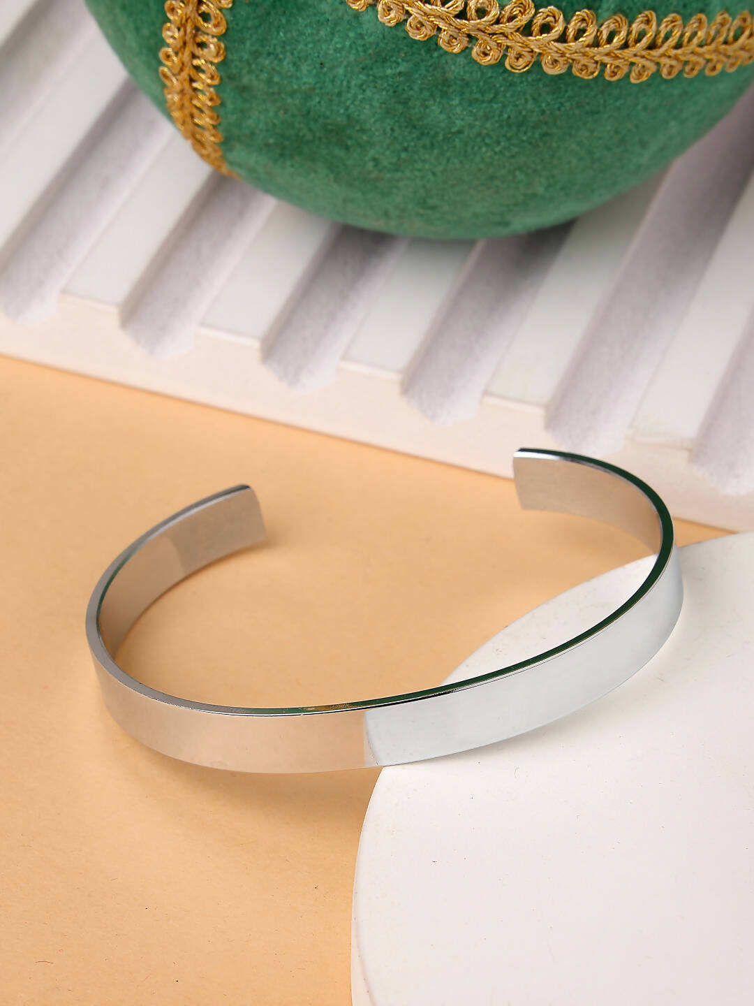 NVR Men Silver Stainless Steel Cuff Bracelet - Swadesiicart