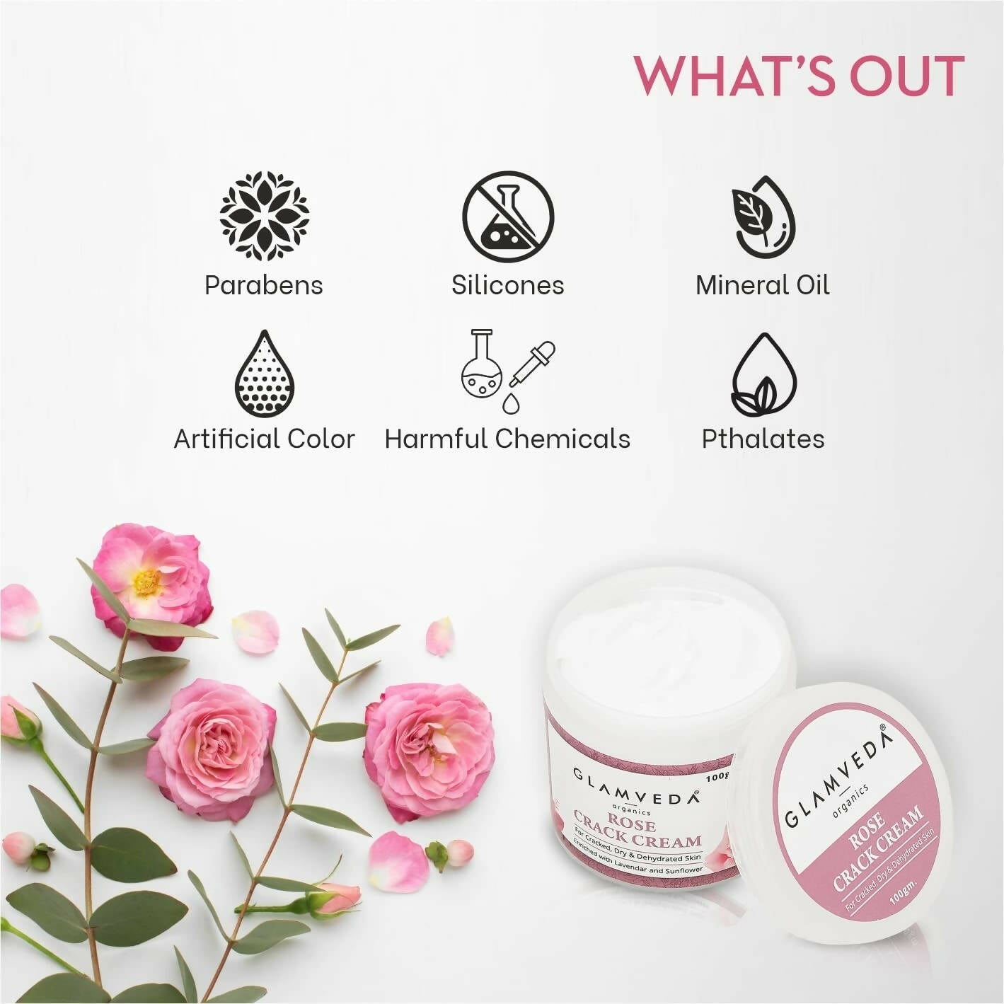 Glamveda Rose Hand & Foot Crack Cream - Swadesiicart