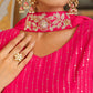 Janasya Pink Georgette Foil Print Lehenga Choli Dupatta | Swadesiicart