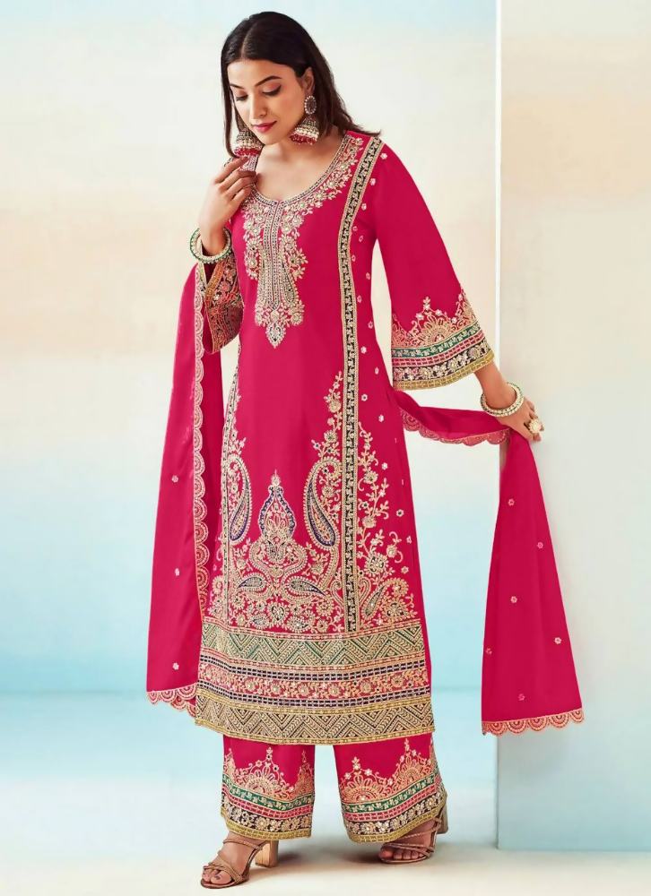 Lorenvalley Fashion Pink Chinon Embroidery With Sequince Work Salwar Kameez Stitched | Swadesiicart
