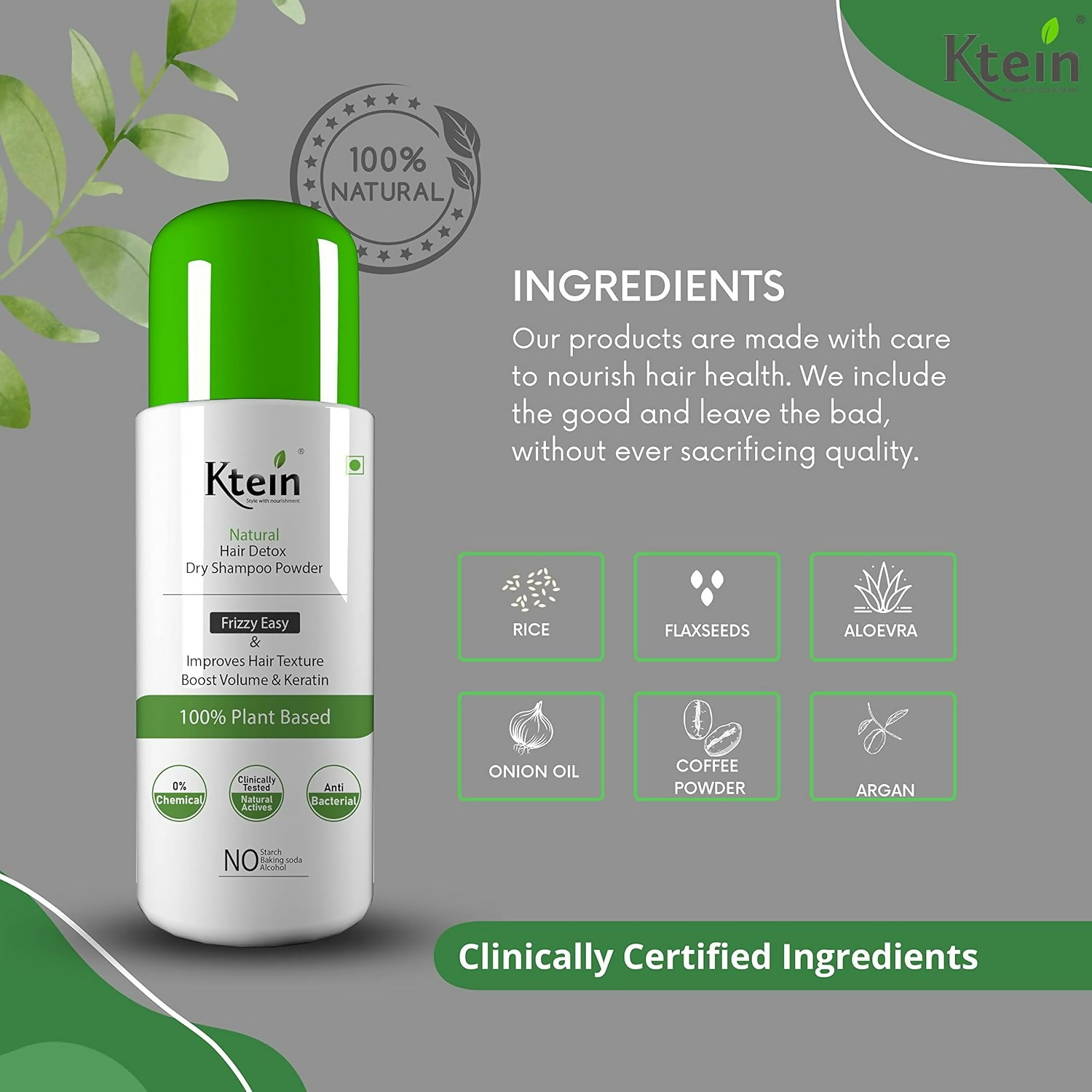 Ktein Natural Detox Dry Shampoo - Swadesiicart