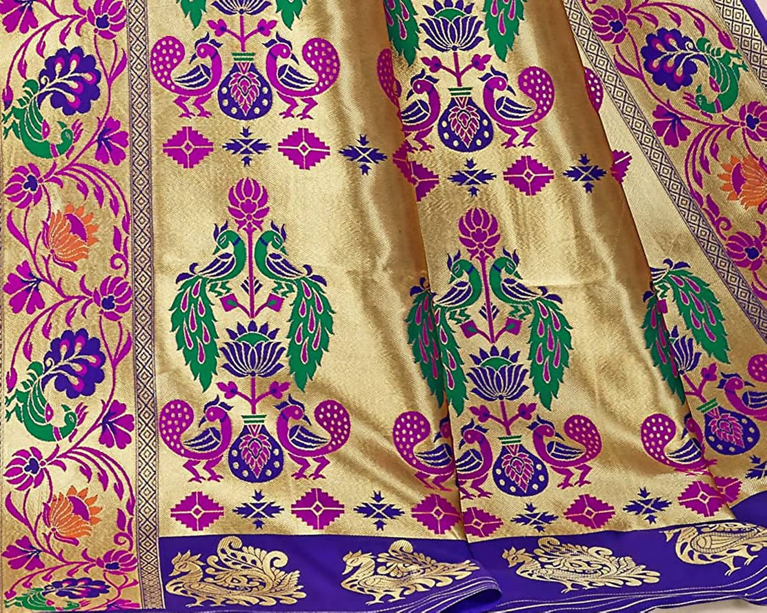 Jaanvi Fashion Women's Rani Blue Banarasi Paithani Silk With Zari Jacquard Work Saree With Blouse Piece | Swadesiicart