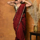 Very Much Indian Handloom Pure Cotton Silk Saree With Sleek Golden Border - Maroon | Swadesiicart
