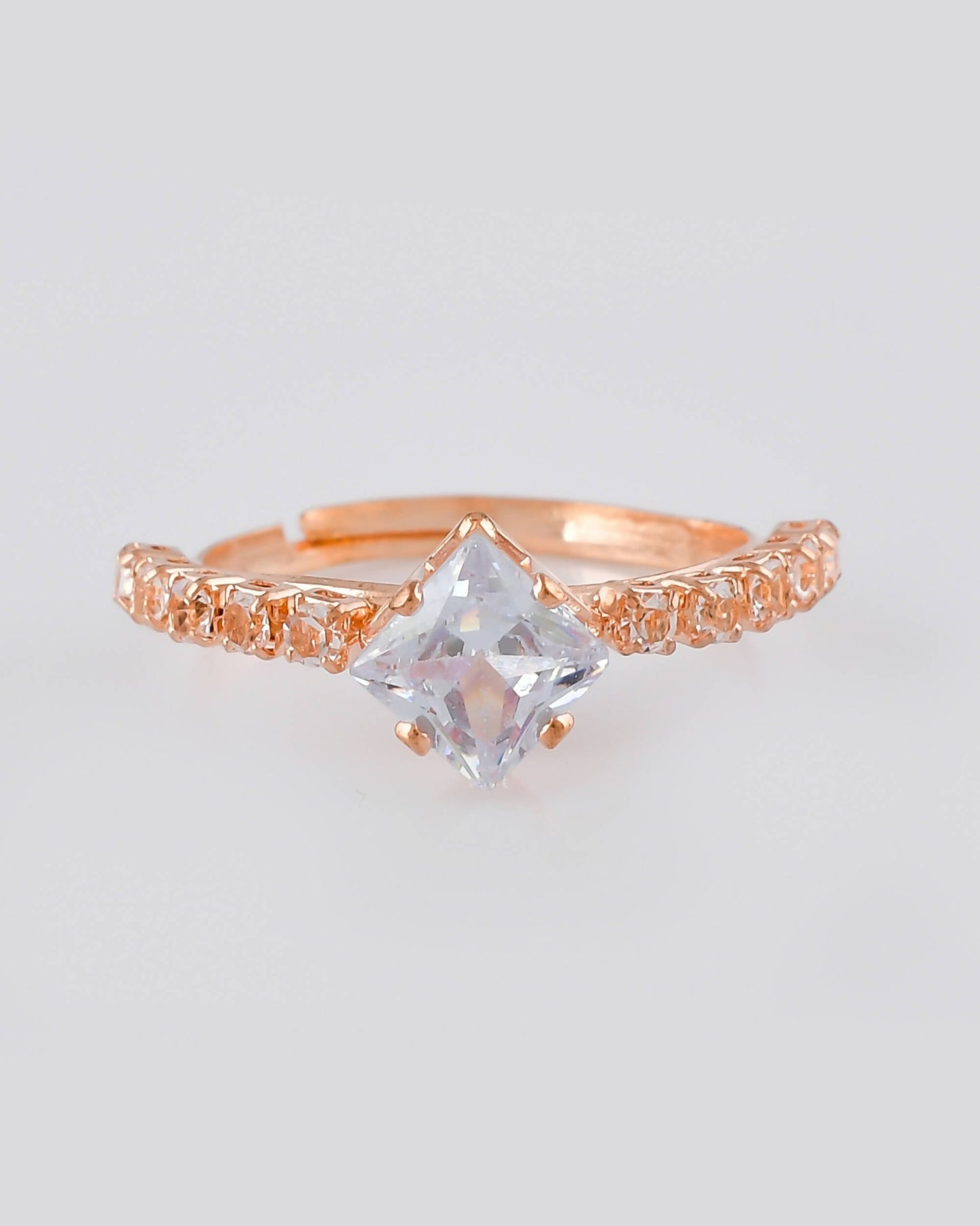 VOJ white CZ-detail Stainless Steel Cubic Zirconia Gold-Polished adjustable finger Ring | Swadesiicart