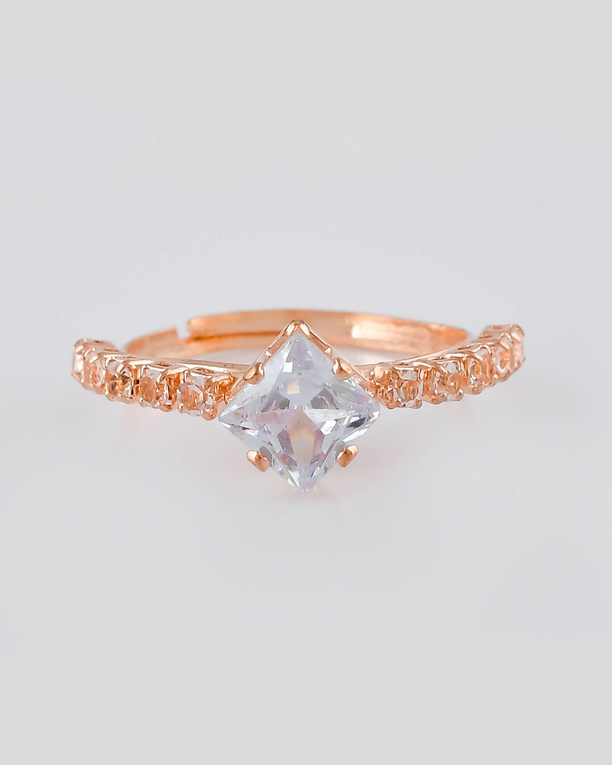 VOJ white CZ-detail Stainless Steel Cubic Zirconia Gold-Polished adjustable finger Ring | Swadesiicart