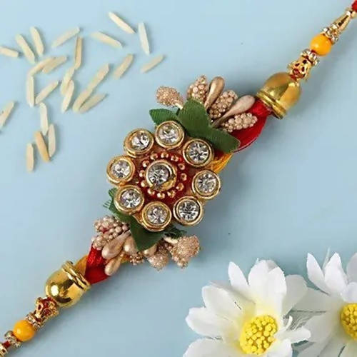 Designer Antique Rakhi & Kaju Katli Box | Swadesiicart