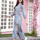 Light Blue Crepe Foil Printed Long Dress - Michan | Swadesiicart
