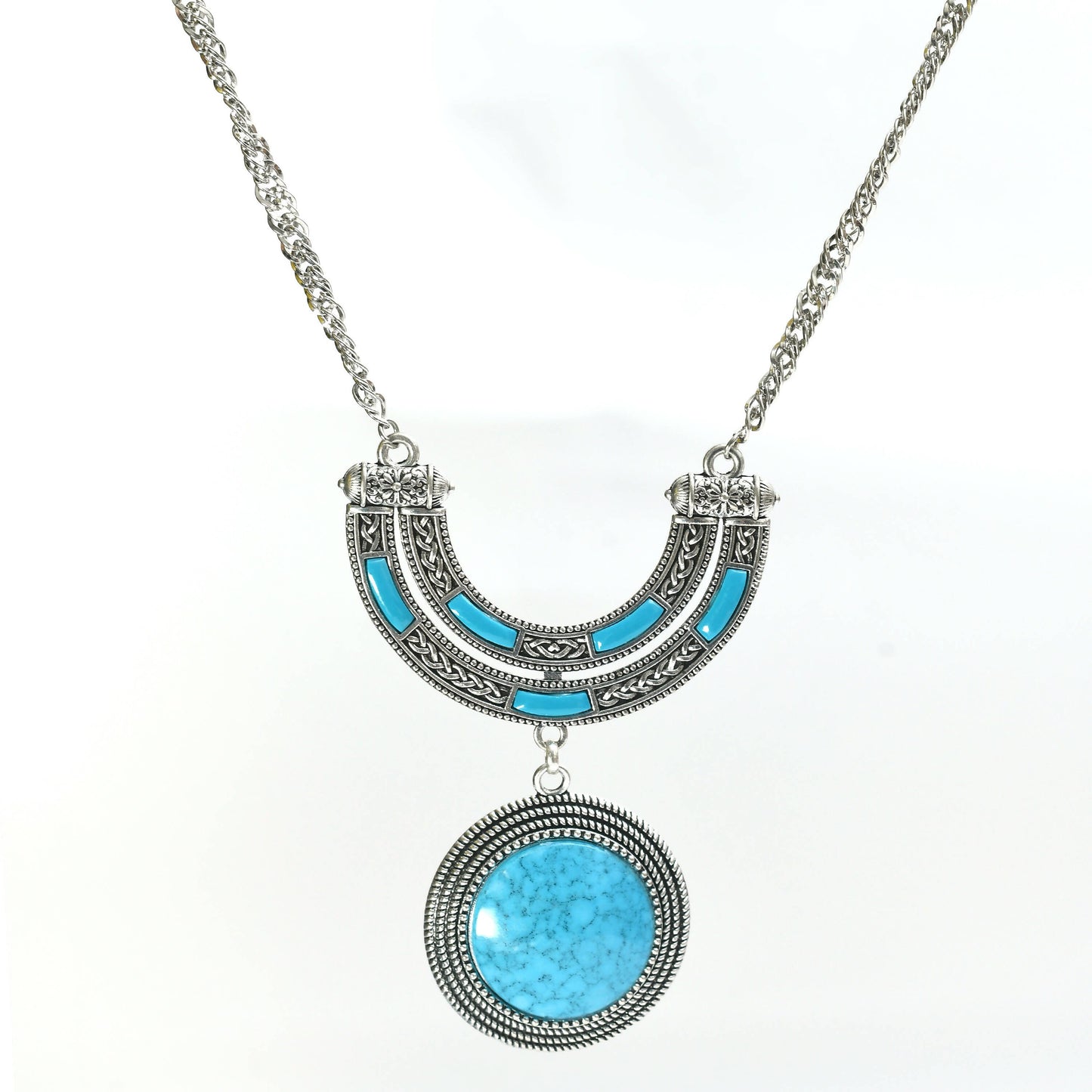 Mominos Fashion Johar Kamal Oxidised Silver-Plated Stone Work Long Necklace Handicraft Sky Blue | Swadesiicart
