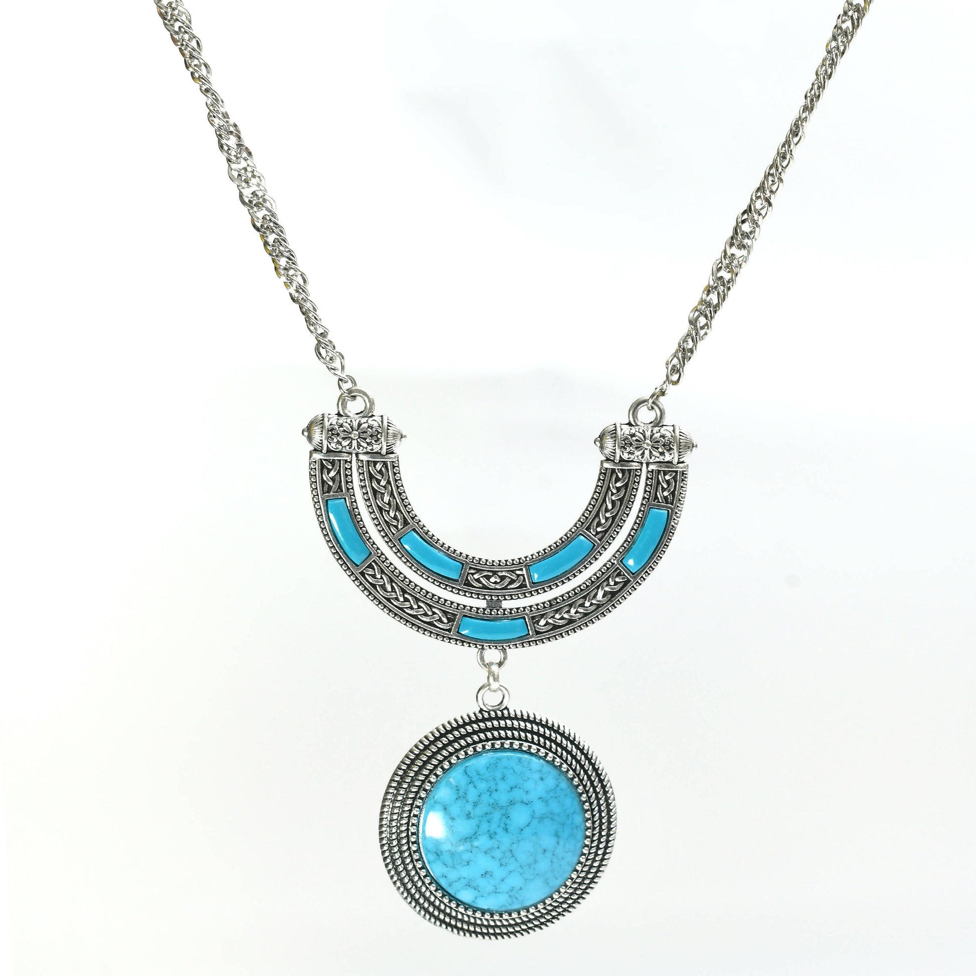 Mominos Fashion Johar Kamal Oxidised Silver-Plated Stone Work Long Necklace Handicraft Sky Blue | Swadesiicart