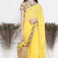 Little Bansi Floral Print Ready To Wear Saree And Floral Blouse - Yellow | Swadesiicart