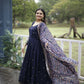 Aayaa Designer Embroidery Zari Sequins-Work Faux Blooming Georgette Suit - Navy Blue
