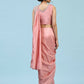 Peach Silk Satin Plain Ready to wear Saree with stitched Blouse - Vrinda | Swadesiicart
