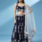 House of Panchhi Navy Blue Pure Georgette Thread & Sequinse Work Lehenga & Blouse, Dupatta | Swadesiicart