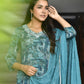 Vaasva Women's Teal Crepe Embroidered Suit Set | Swadesiicart