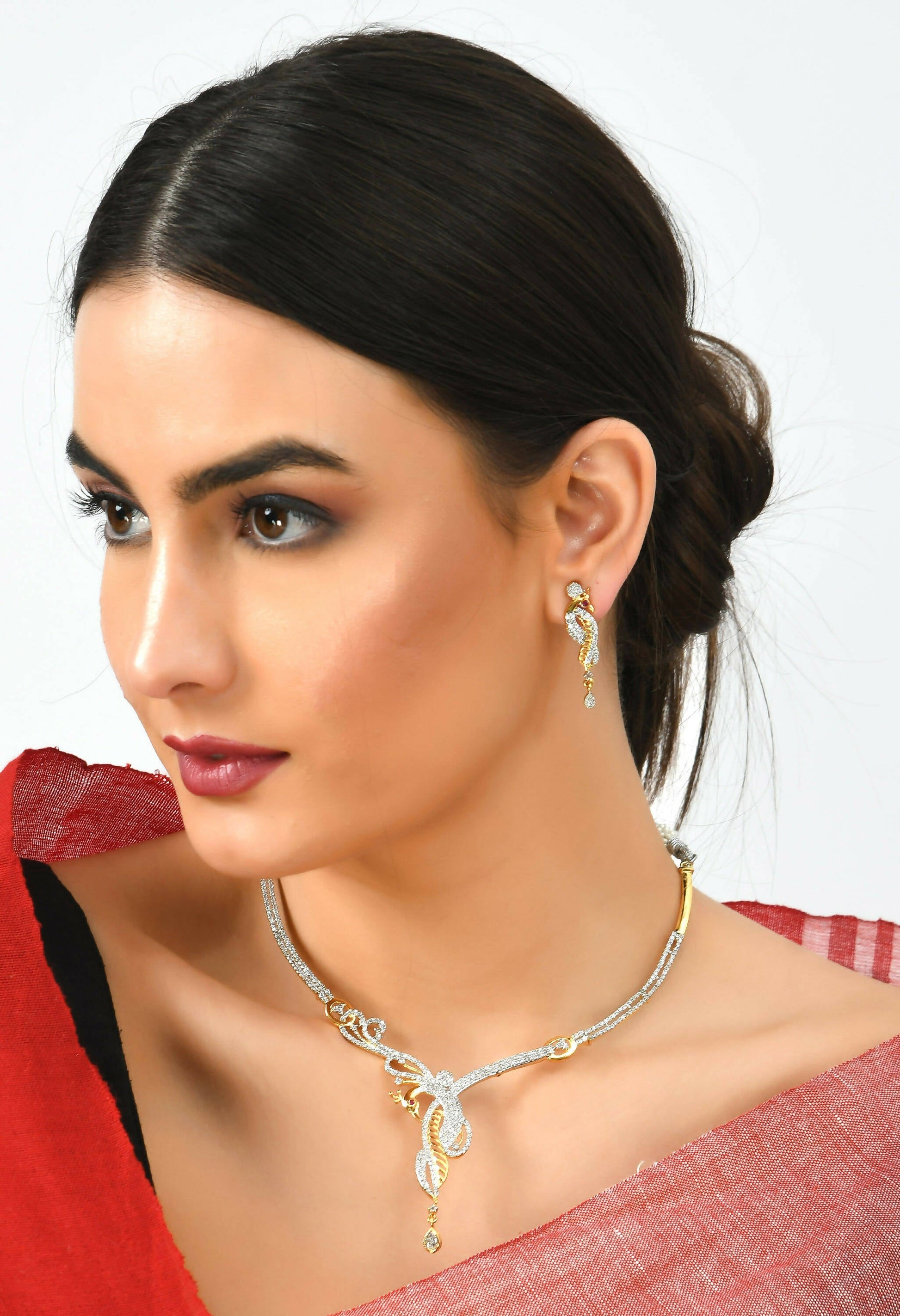 Mominos Fashion Johar Kamal Silver-Plated American Diamond Choker Set | Swadesiicart
