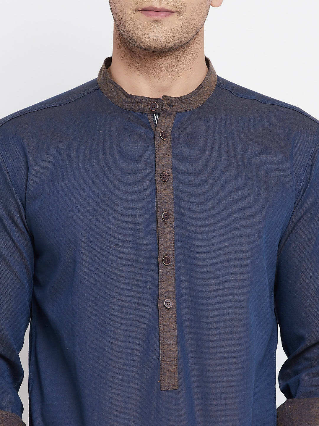 Even Apparels Pure Cotton Blue Men's Kurta With Band Collar | Swadesiicart
