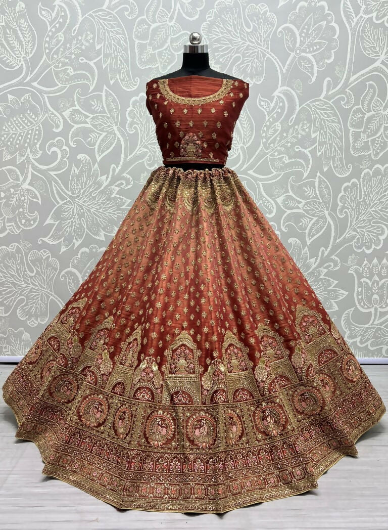 Jyoti Fashion Women's Scarlet Bridal Net Fancy Dori & Sequins Multi Thread Embroidered with Diamond Work Wedding Lehenga Choli | Swadesiicart