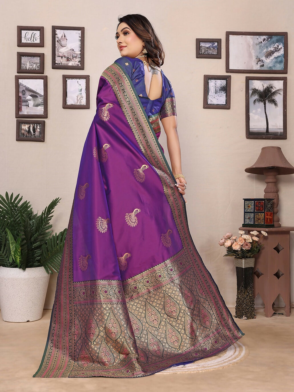 Joban Fashion Banarasi Magenta Small Butti Soft Silk Saree | Swadesiicart