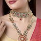 NVR Women's Set of 2 Red & Gold Kundan Studded Jewellery Set Choker & Long Necklace With Earrings - NR Retail-NVR