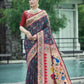 Vishnu Weaves Women's Navy Blue Paithani Patola Silk Zari Woven Saree with Unstitched Blouse - Swadesiicart