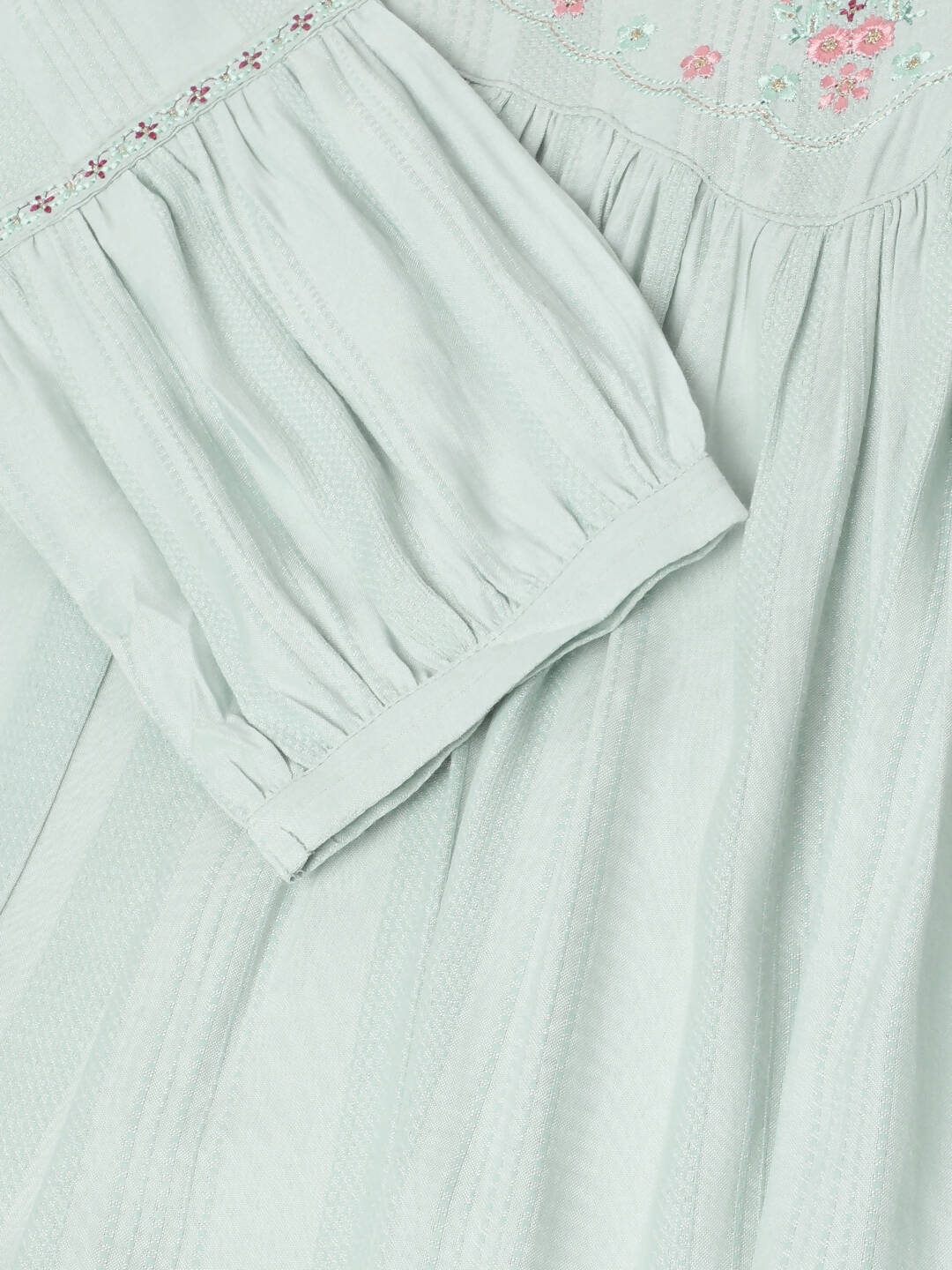 Light Blue Poly Cotton Yoke Embroidered A-line Top - Tarini - Swadesiicart