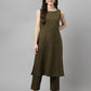 FIORRA Women's Olive Rayon Silk Straight Kurta Set - Swadesiicart