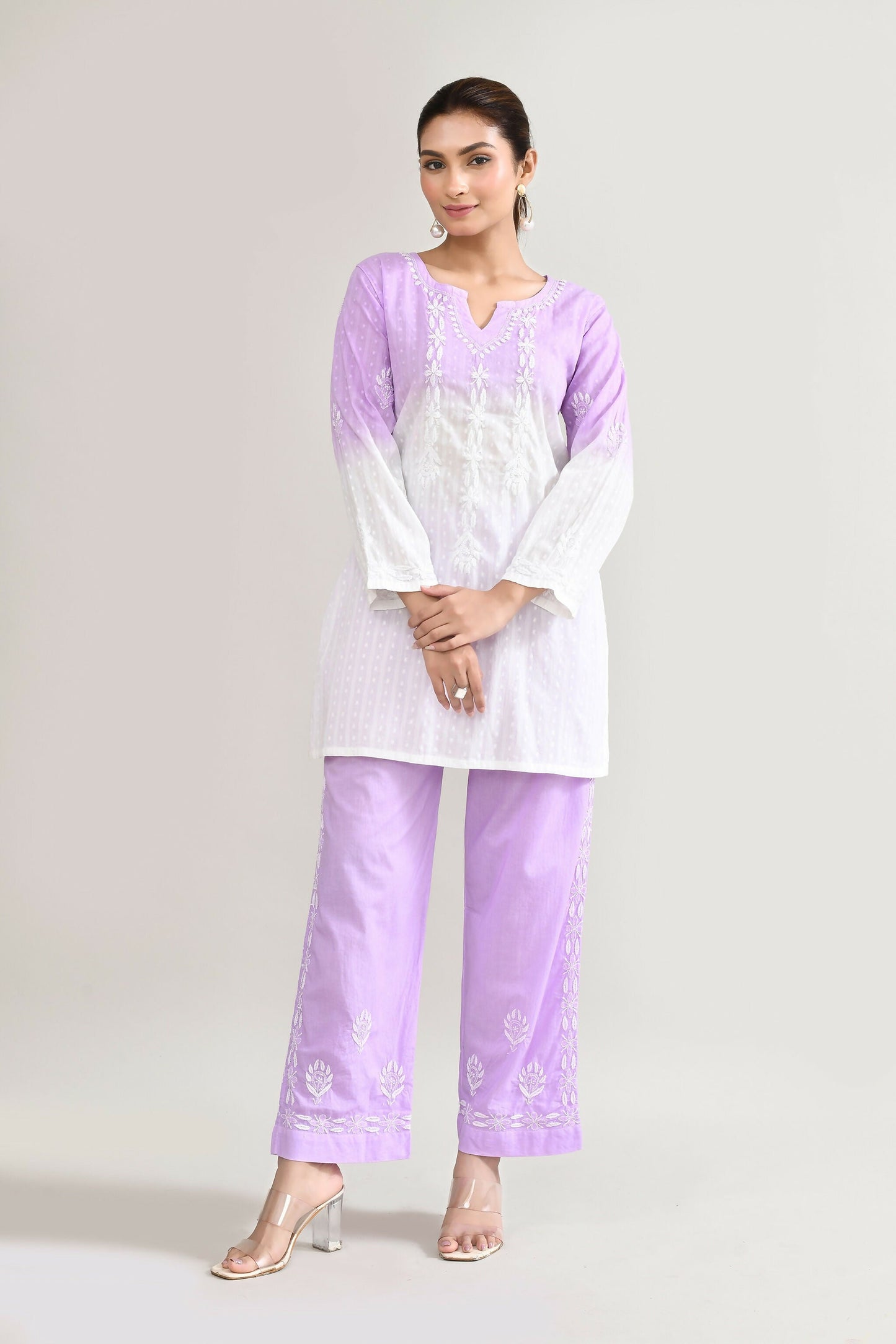 Joban Fashion Womens Cotton ChikanKari Purple Cord set - Swadesiicart