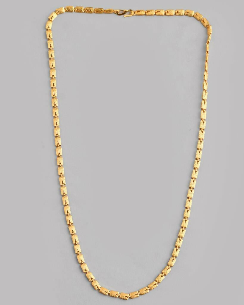 VOJ Gold-Polished Self Design Biscuit Chain For Men | Swadesiicart