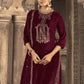 Jyoti Fashion Women's Maroon Velvet Floral Resham Thread with Jari work Kurta with Trouser & Dupatta | Swadesiicart