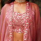 Pink Pure Crepe Handwork Top with Skirt & Shrug - Naomika - Swadesiicart
