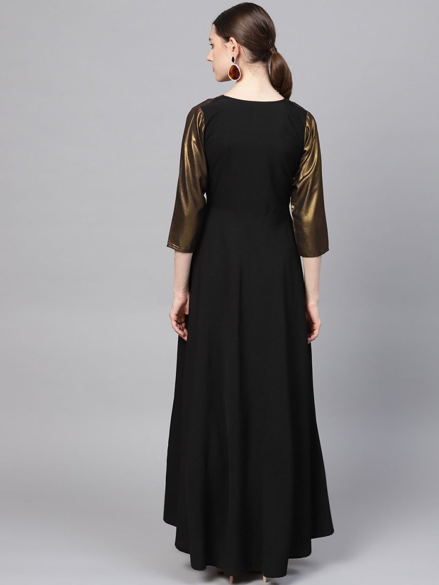 Ahalyaa Women's Black Crepe Dress with Attached Jacket | Swadesiicart