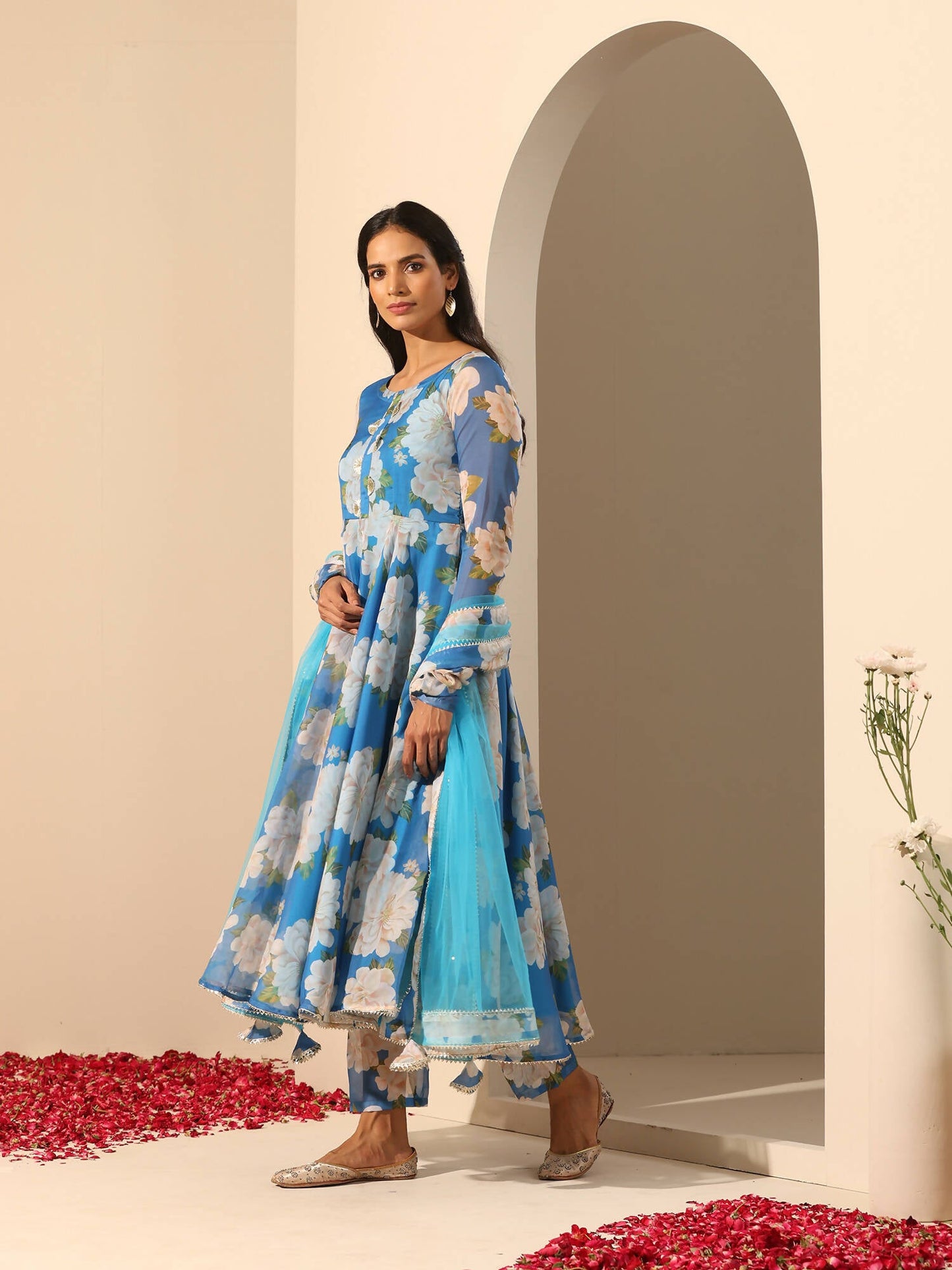 Pomcha Jaipur Blue Gul Fiza Anarkali Set | Swadesiicart