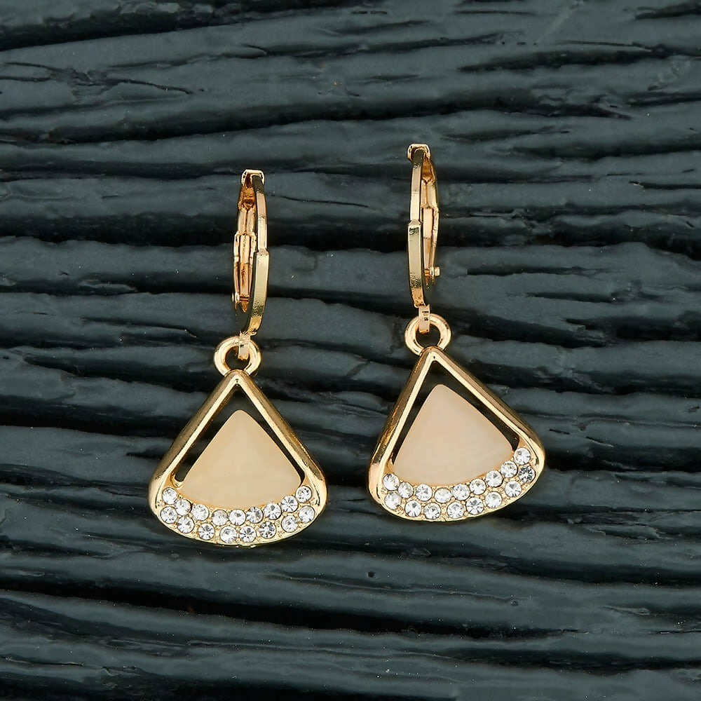 Joban Fashion Women Brass Golden White Ad Earrings - Swadesiicart