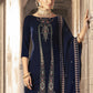 Jyoti Fashion Women's Navy Blue Velvet Floral Resham Thread with Jari work Kurta with Trouser & Dupatta | Swadesiicart